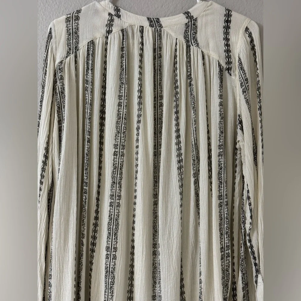 Free People Shibori Magic Long-Sleeve Top Blouse Vanilla Combo Boho Tunic Size L